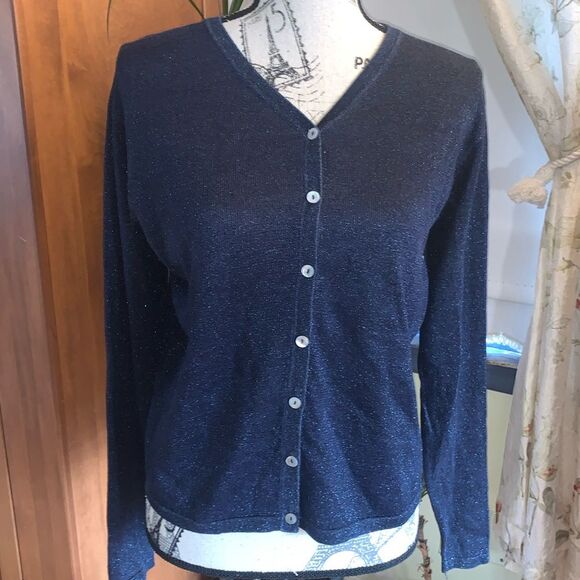 Vintage Kevo Sparkle Blue Silk/Lurex Cardigan M - Picture 1 of 5